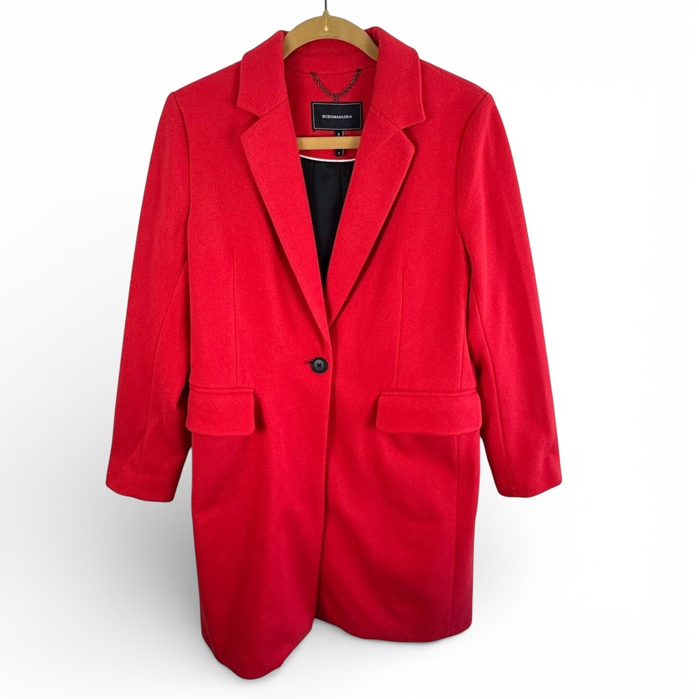 BCBGMAXAZRIA Womens Red Single Button Riding Coat Jacket Bold Chic Size S Small